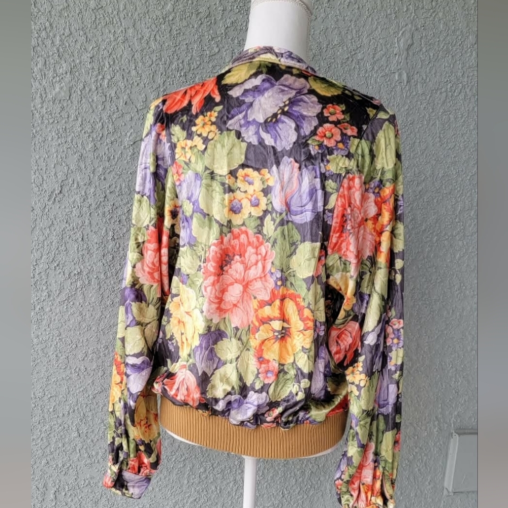 Vintage Floral Satin Bomber Jacket USA Made  Romantic Cottagecore - Picture 7 of 11